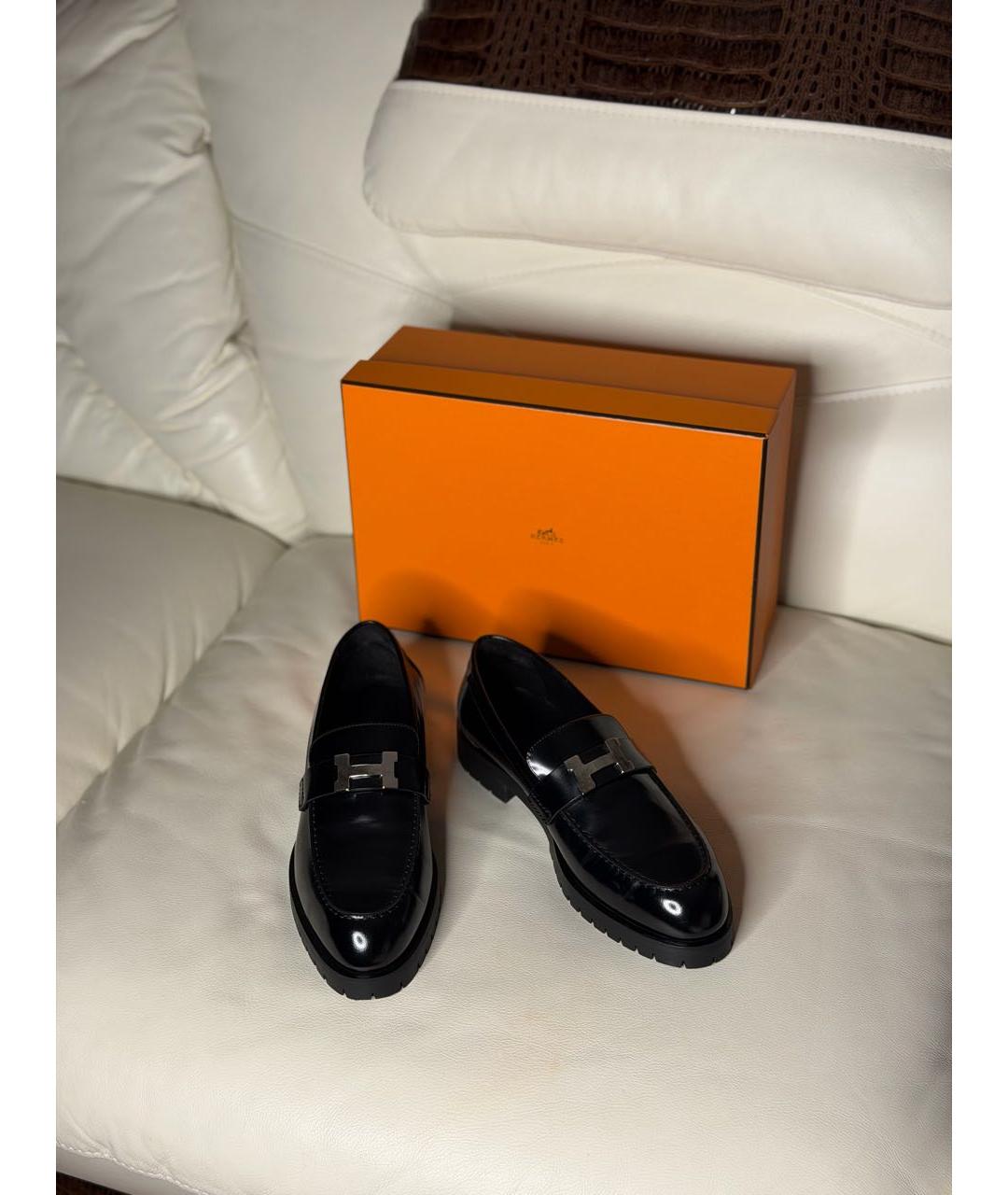 HERMES Черные кожаные лоферы, фото 8