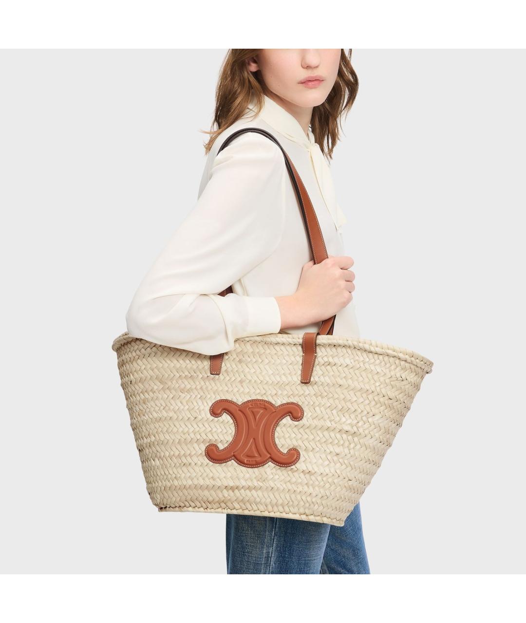 CELINE Бежевая пелетеная сумка тоут, фото 2