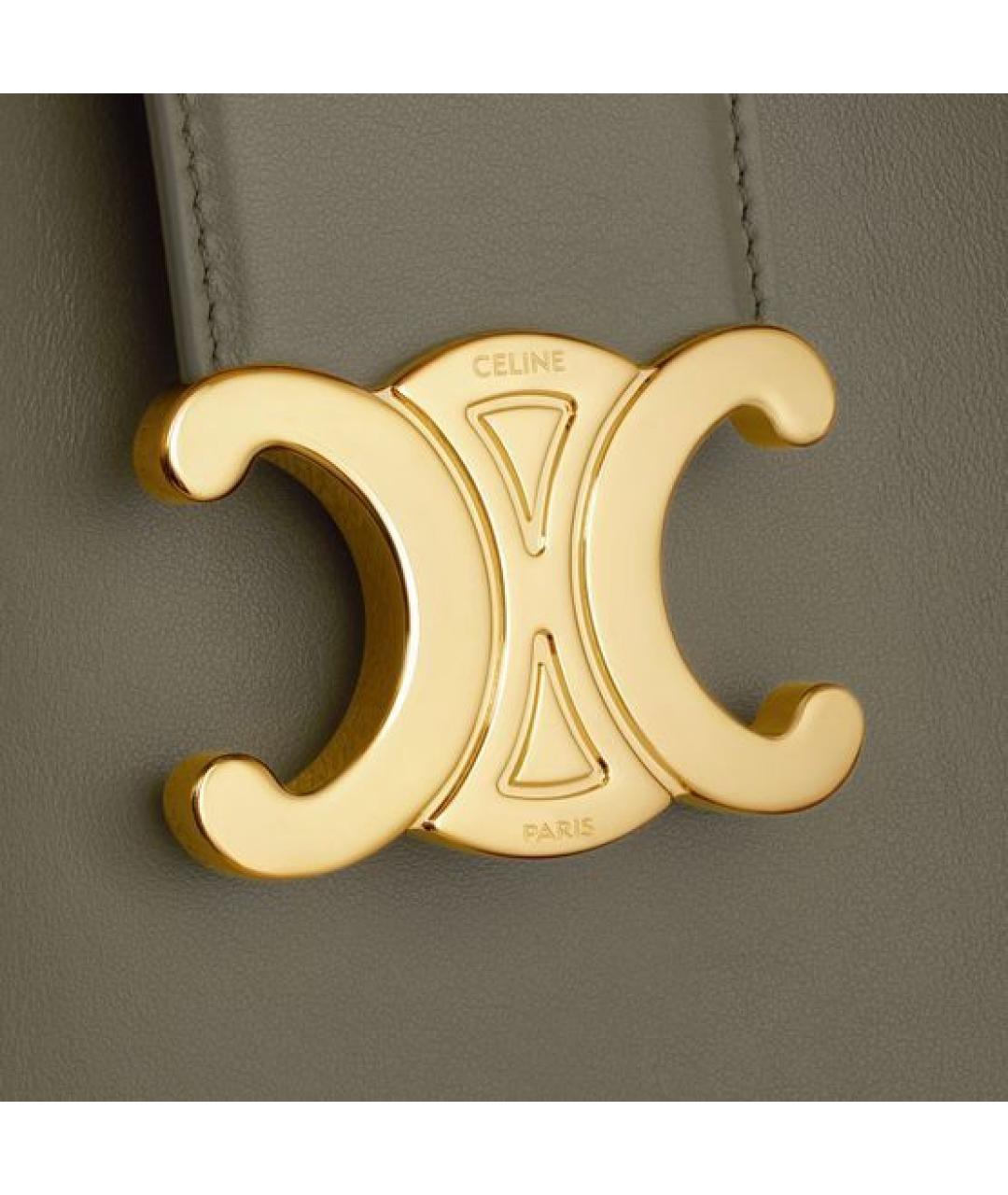 CELINE Хаки кожаная сумка с короткими ручками, фото 3