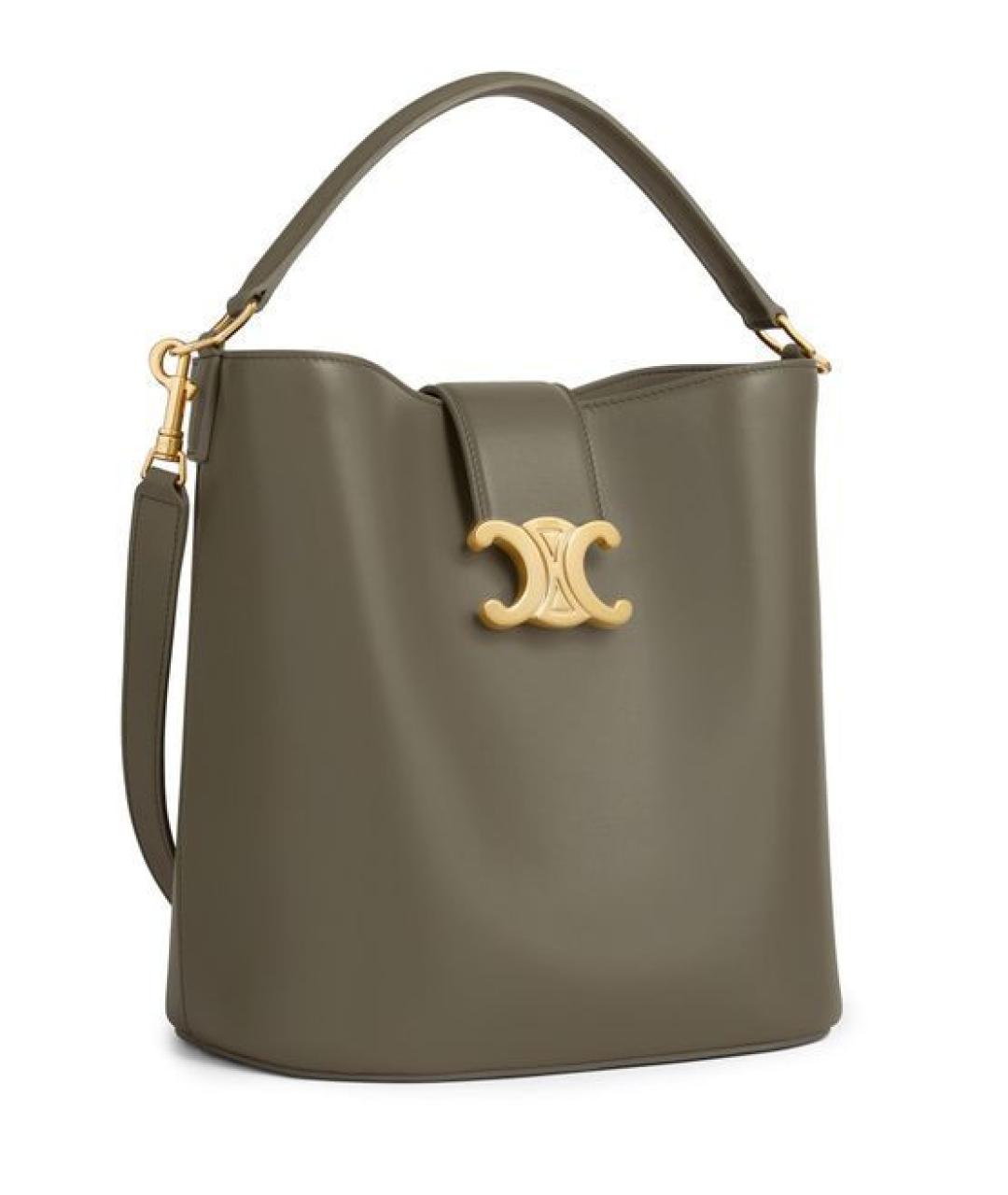 CELINE Хаки кожаная сумка с короткими ручками, фото 2