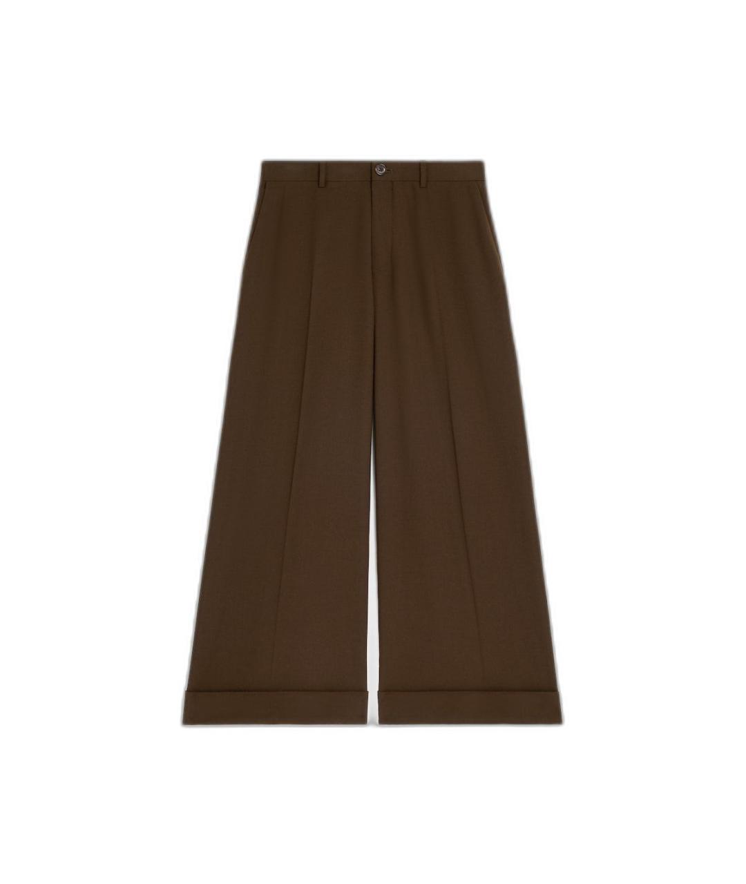 CELINE Коричневые шерстяные прямые брюки, фото 1