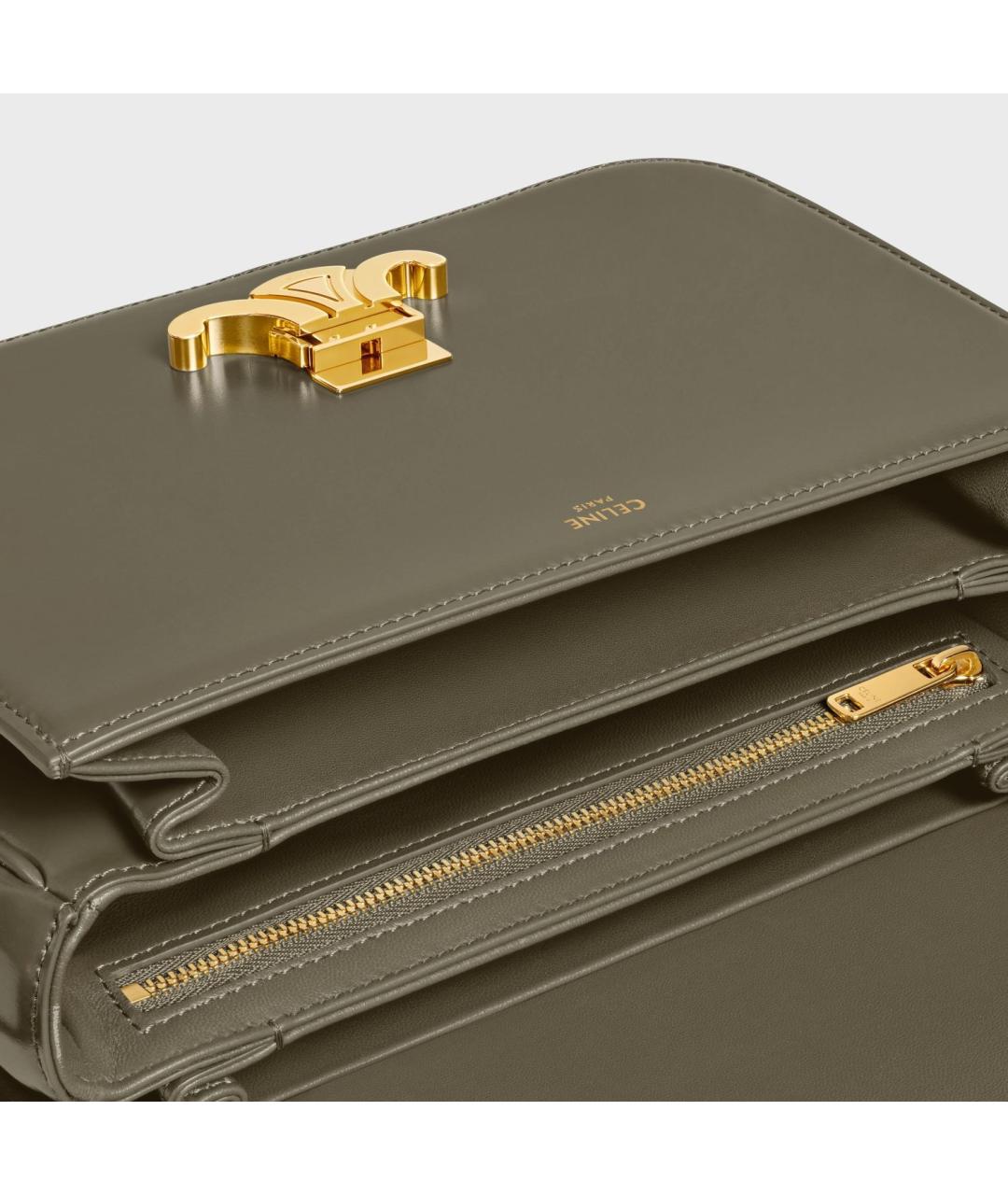 CELINE Хаки кожаная сумка через плечо, фото 4