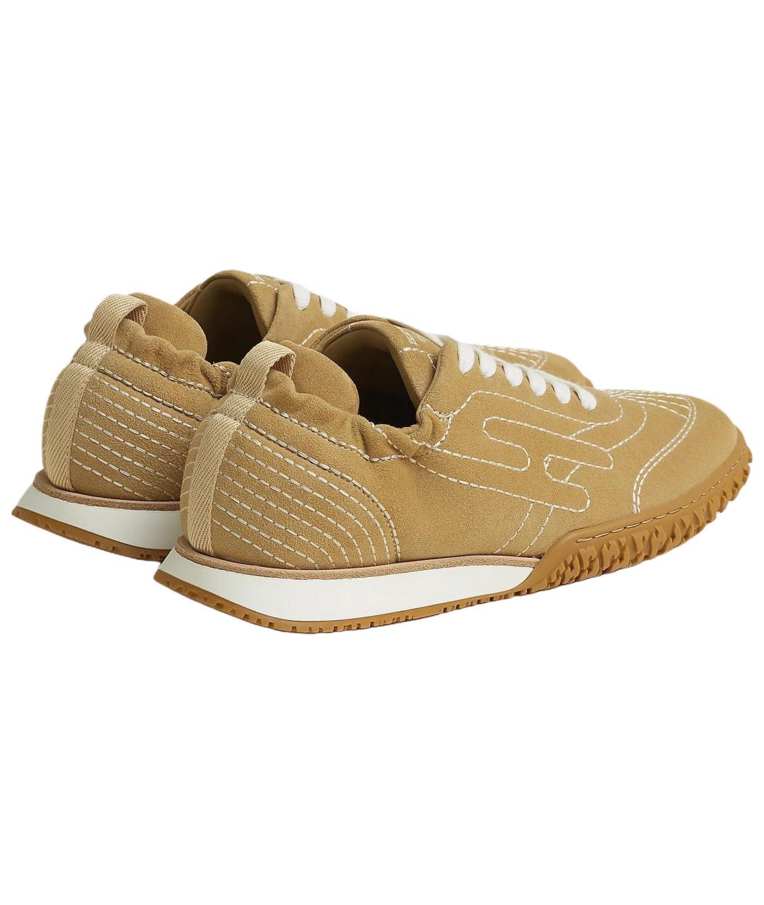 HERMES Бежевые замшевые кроссовки, фото 5