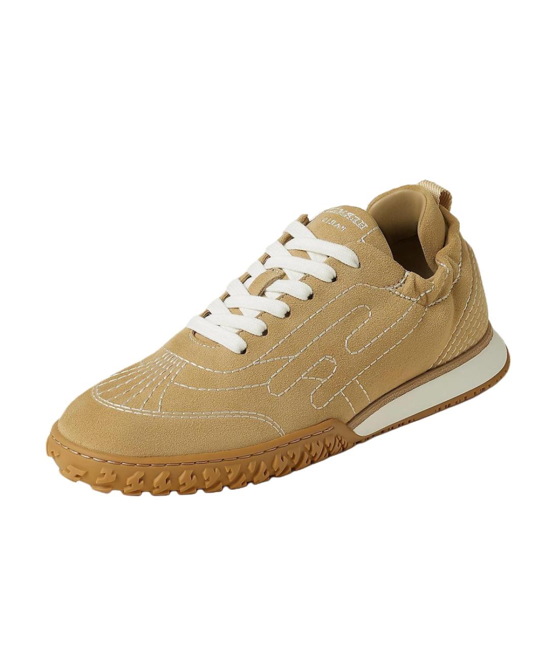 HERMES Бежевые замшевые кроссовки, фото 4