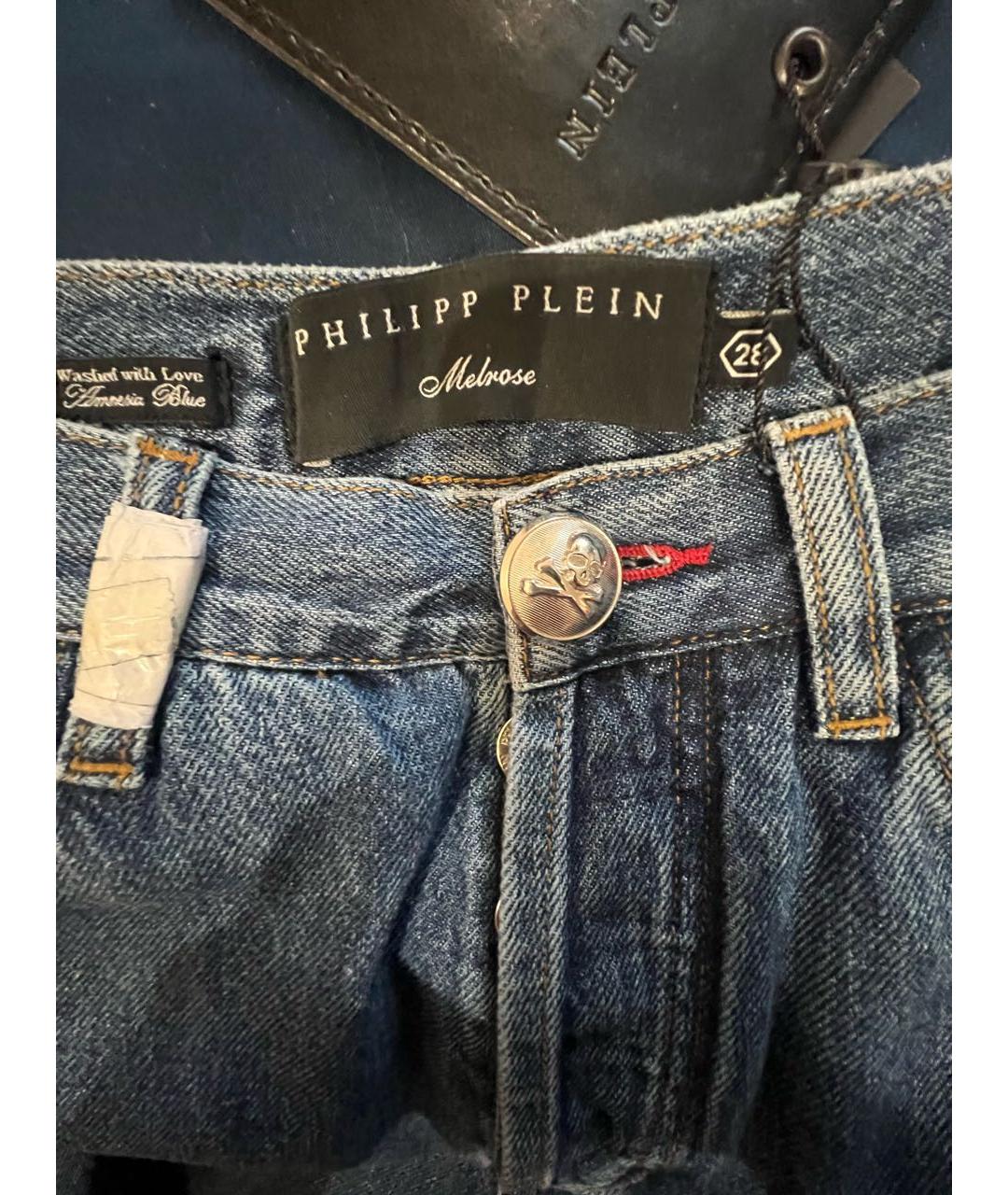 PHILIPP PLEIN Синие хлопковые прямые джинсы, фото 7