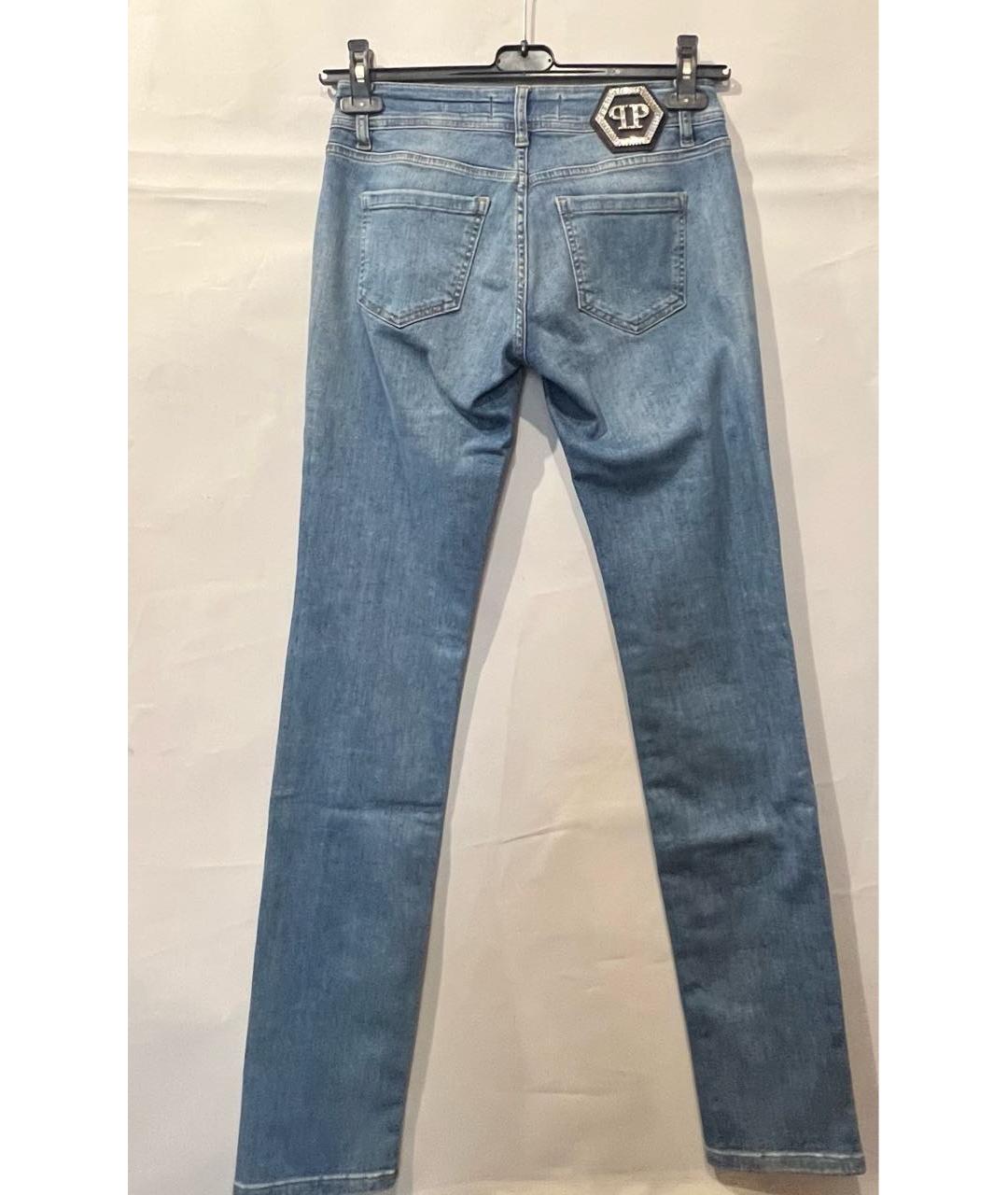 PHILIPP PLEIN Голубые хлопко-эластановые джинсы слим, фото 2