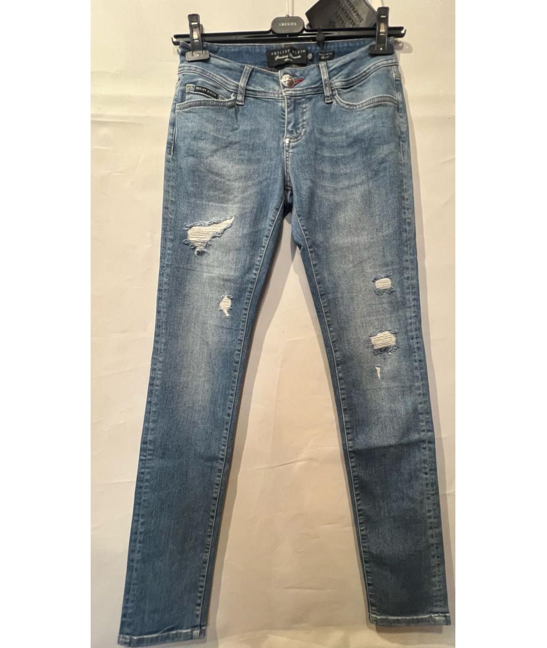 PHILIPP PLEIN Голубые хлопко-эластановые джинсы слим, фото 9