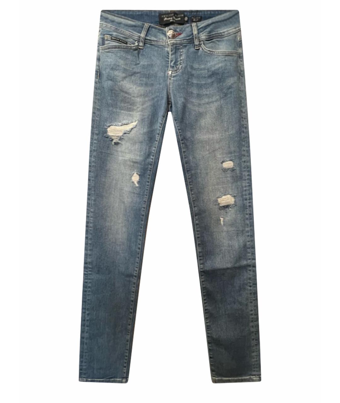 PHILIPP PLEIN Голубые хлопко-эластановые джинсы слим, фото 1