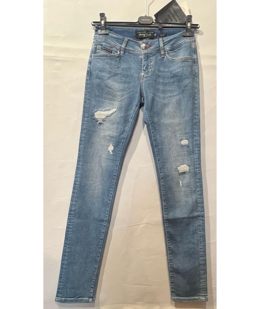 PHILIPP PLEIN Голубые хлопко-эластановые джинсы слим, фото 8