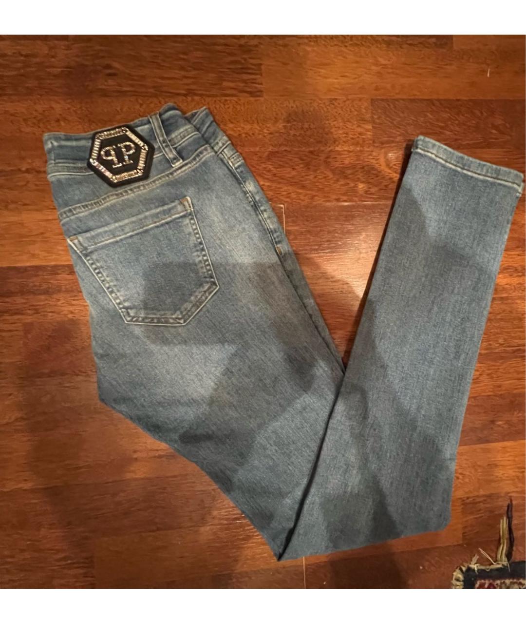 PHILIPP PLEIN Голубые хлопко-эластановые джинсы слим, фото 4