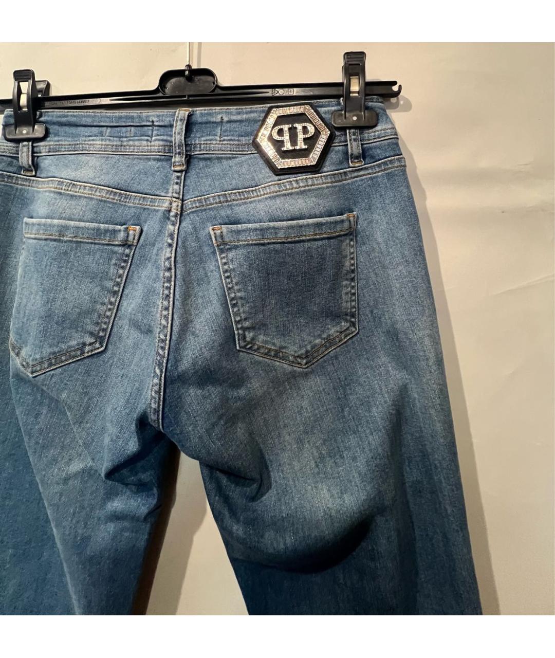 PHILIPP PLEIN Голубые хлопко-эластановые джинсы слим, фото 3