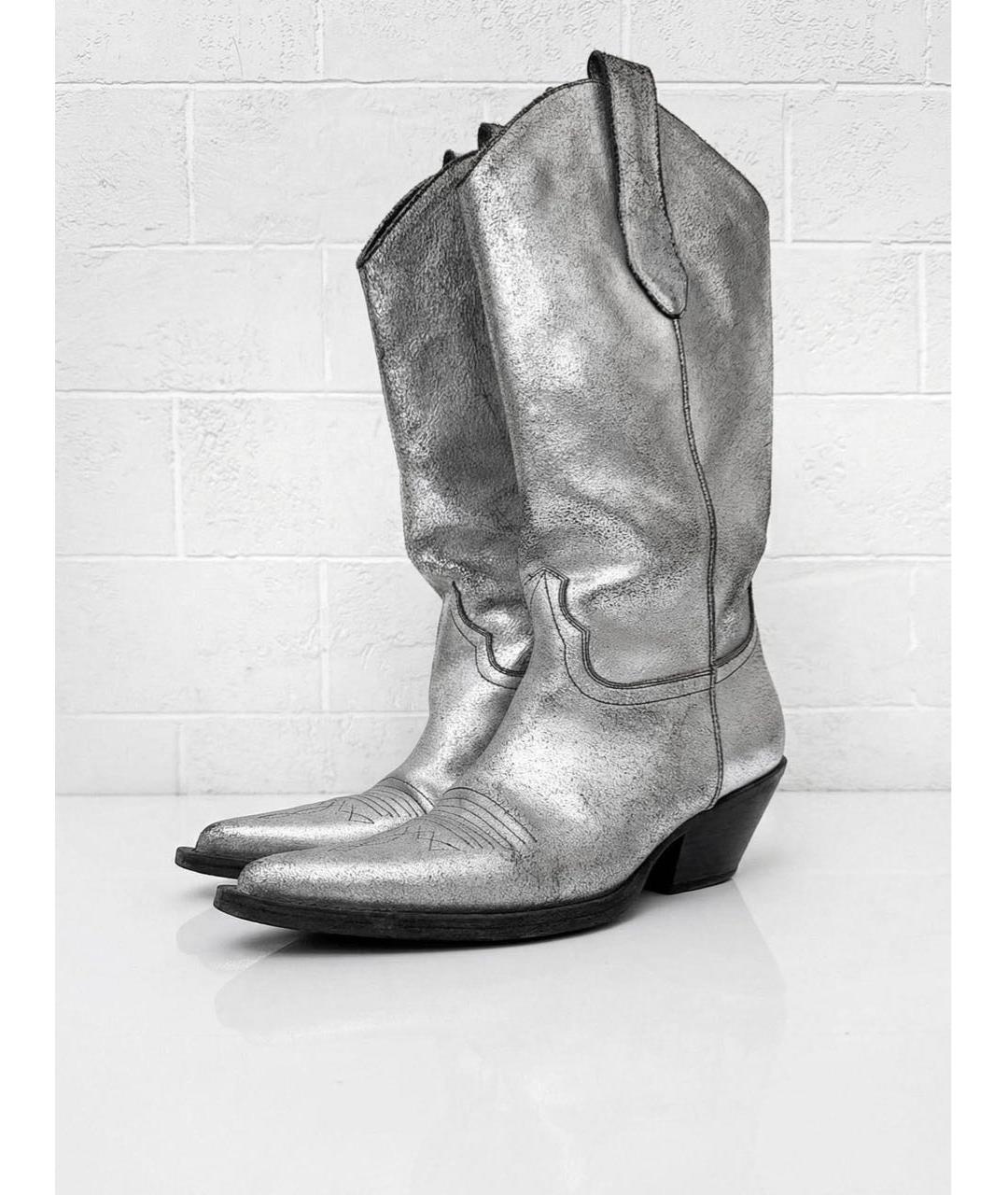 MAISON MARGIELA Серебряные кожаные сапоги, фото 2