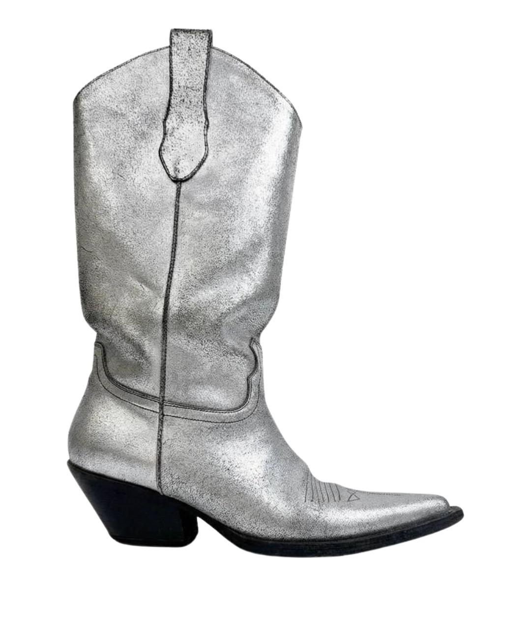 MAISON MARGIELA Серебряные кожаные сапоги, фото 1