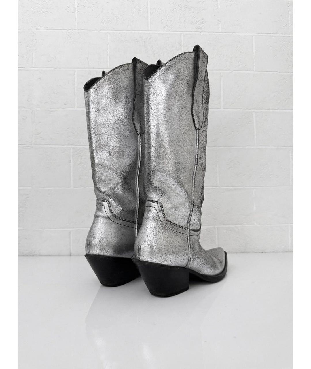 MAISON MARGIELA Серебряные кожаные сапоги, фото 3
