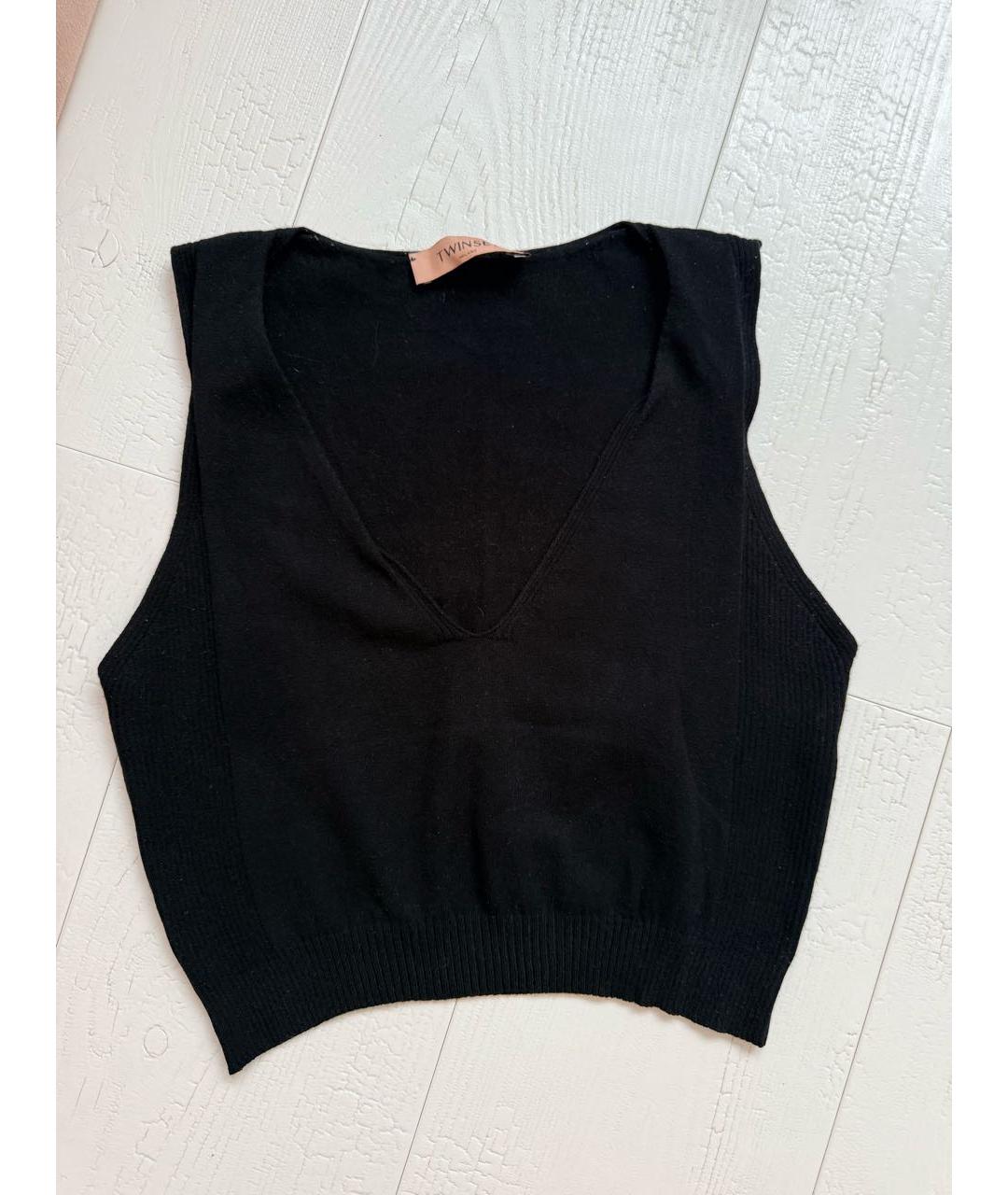 TWIN-SET Черная вискозная майка, фото 6
