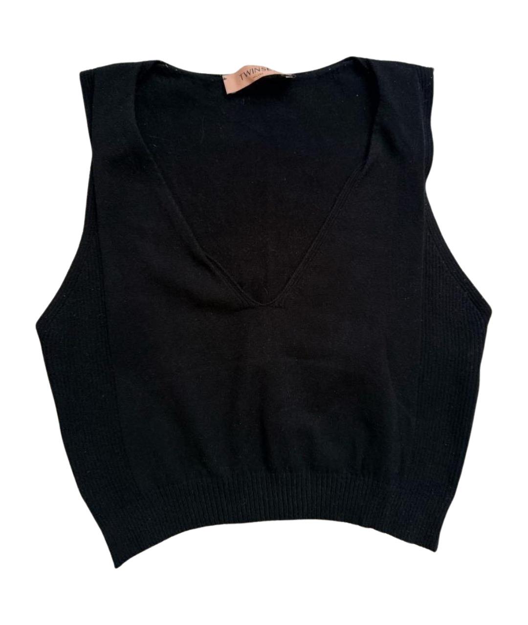 TWIN-SET Черная вискозная майка, фото 1