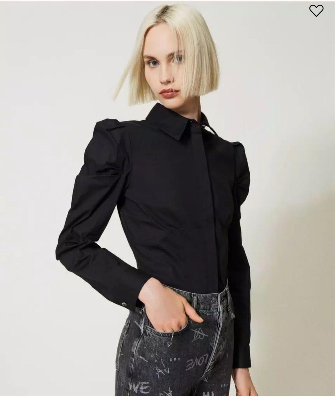 TWIN-SET Черная хлопко-эластановая рубашка, фото 3