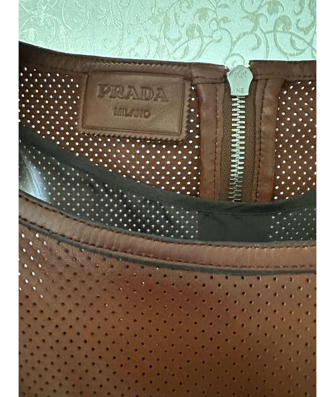 PRADA Коричневое кожаное повседневное платье, фото 3