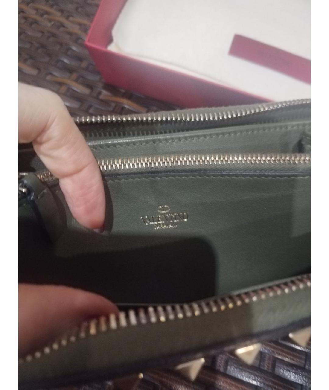 VALENTINO Хаки кожаный кошелек, фото 3