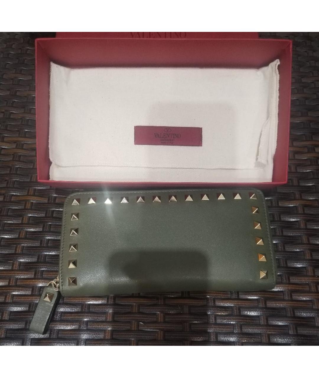 VALENTINO Хаки кожаный кошелек, фото 2