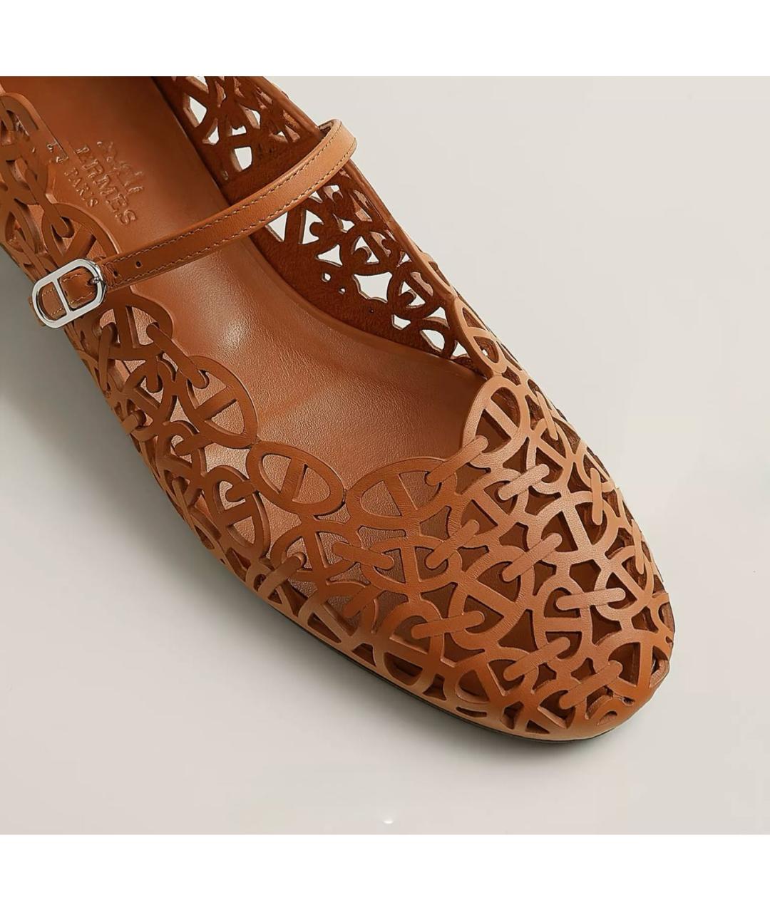 HERMES Коричневые кожаные лодочки на низком каблуке, фото 3