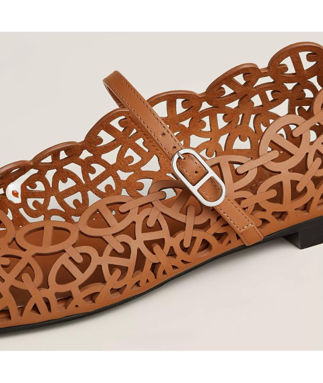 HERMES Коричневые кожаные лодочки на низком каблуке, фото 4