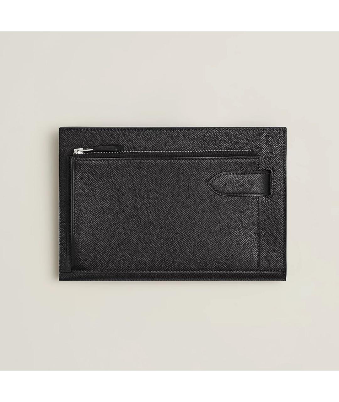 HERMES Черная кожаная барсетка, фото 2