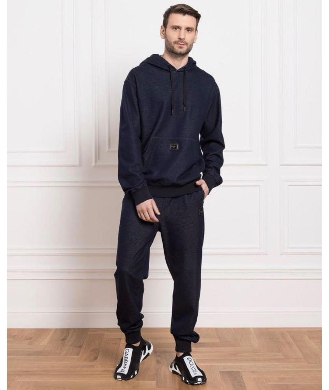 DOLCE&GABBANA Темно-синие хлопковые повседневные брюки, фото 6