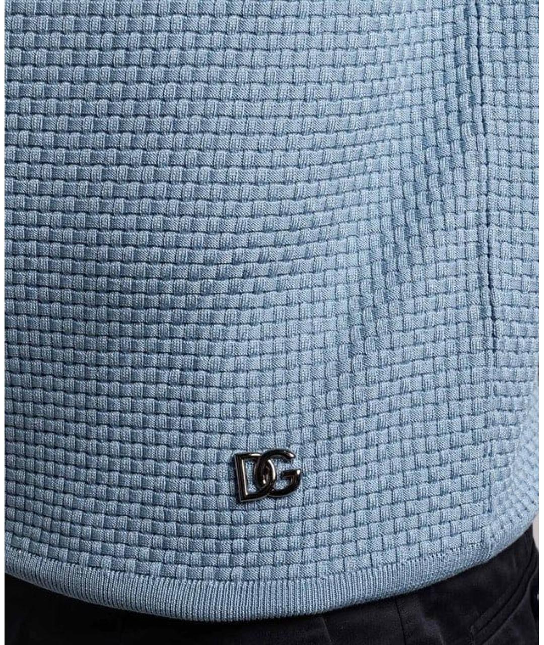 DOLCE&GABBANA Голубое хлопковое поло с коротким рукавом, фото 4