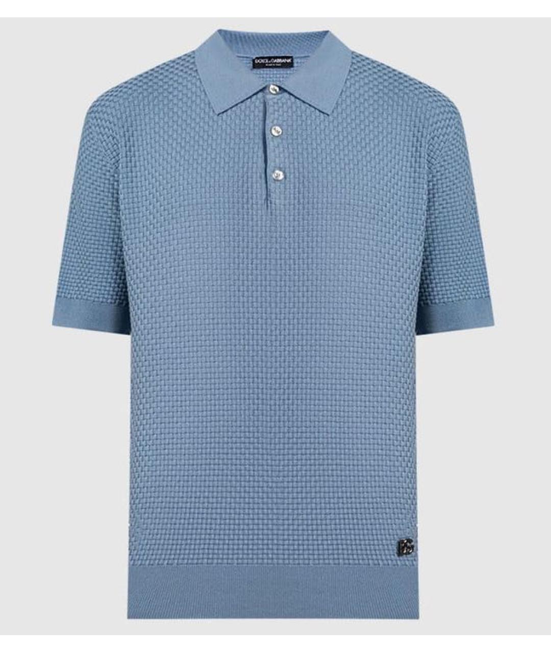 DOLCE&GABBANA Голубое хлопковое поло с коротким рукавом, фото 8