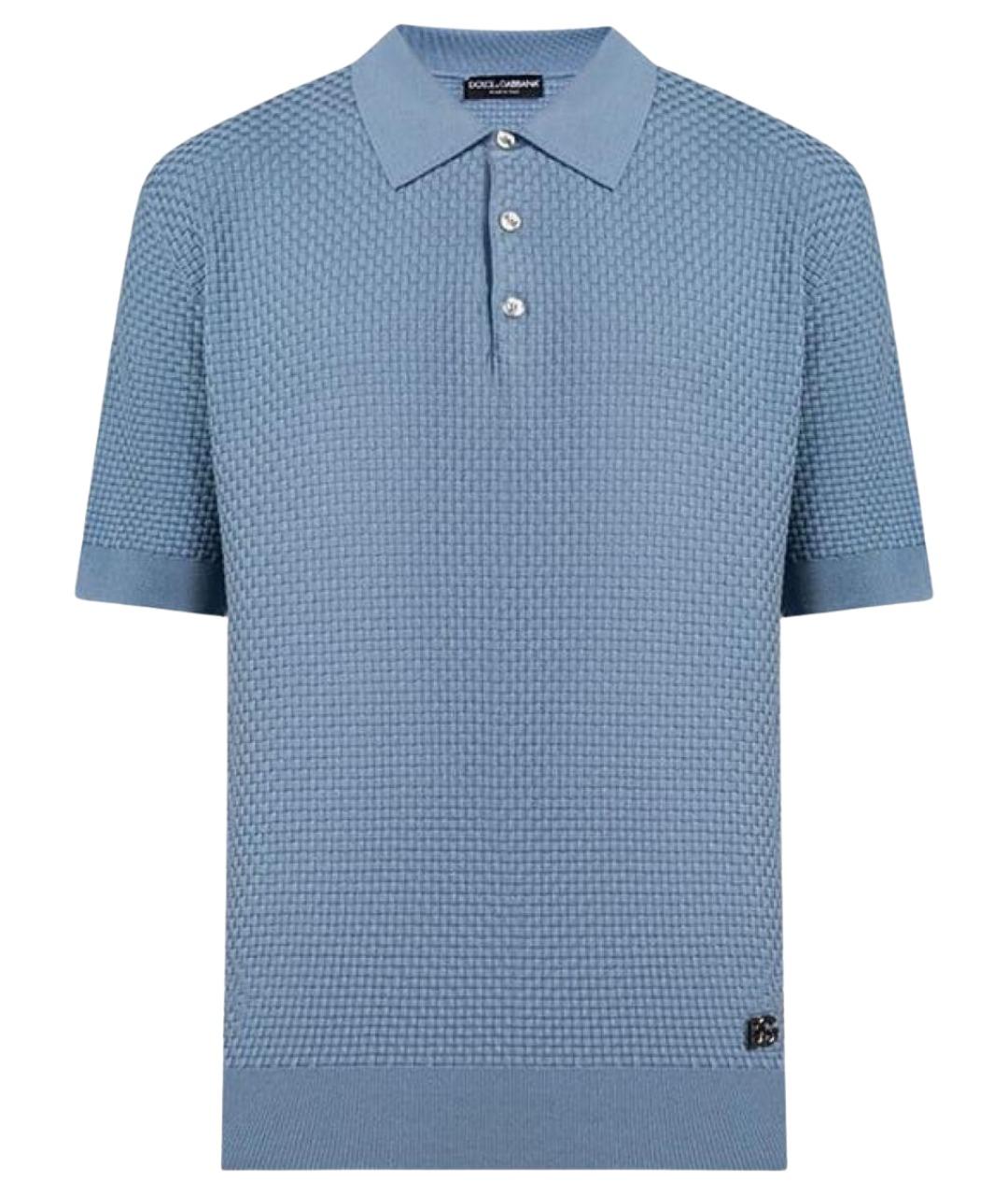DOLCE&GABBANA Голубое хлопковое поло с коротким рукавом, фото 1