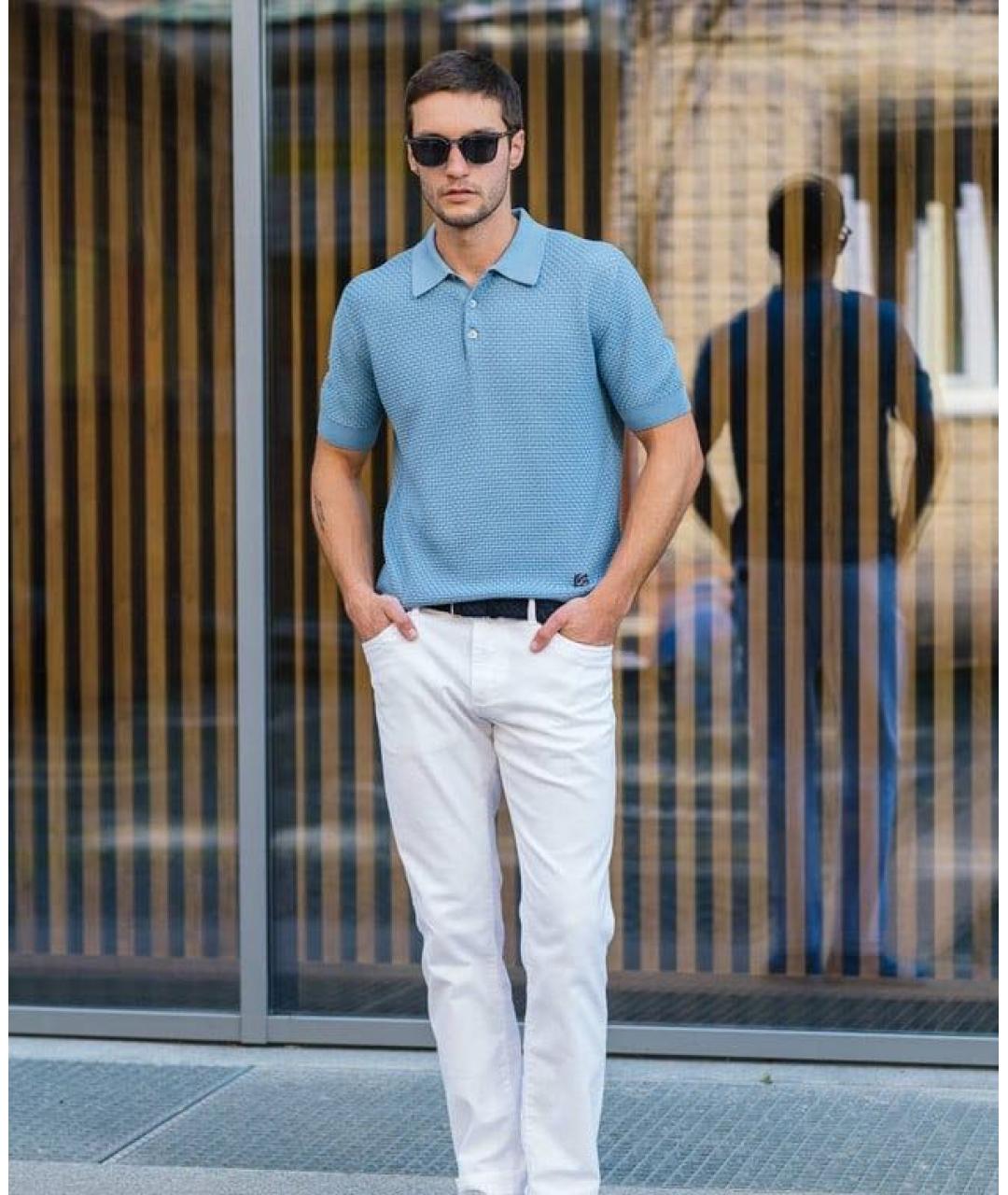 DOLCE&GABBANA Голубое хлопковое поло с коротким рукавом, фото 2