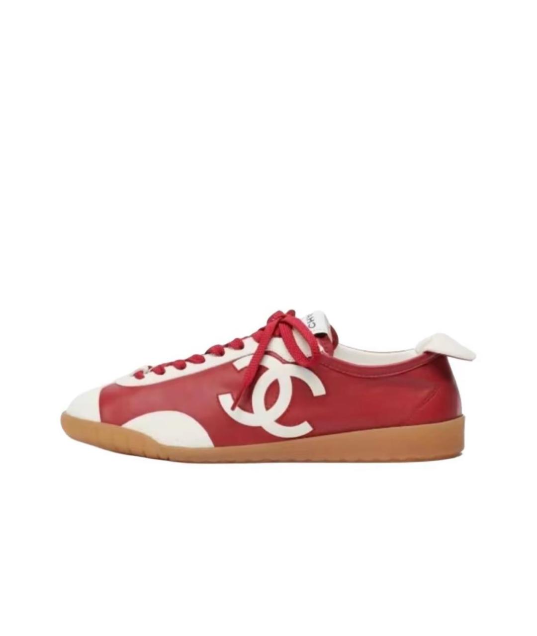 CHANEL Бордовые кожаные кроссовки, фото 2