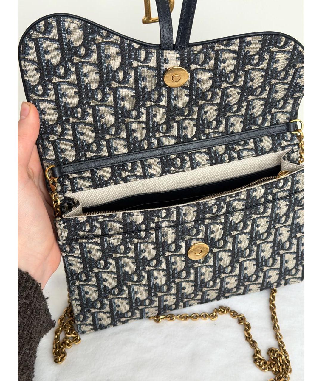 CHRISTIAN DIOR Темно-синяя жаккардовая сумка через плечо, фото 5