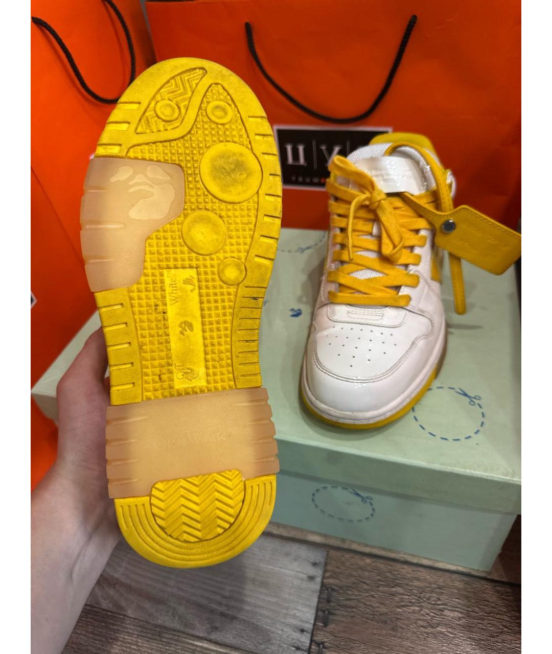 OFF-WHITE Желтые кожаные низкие кроссовки / кеды, фото 7