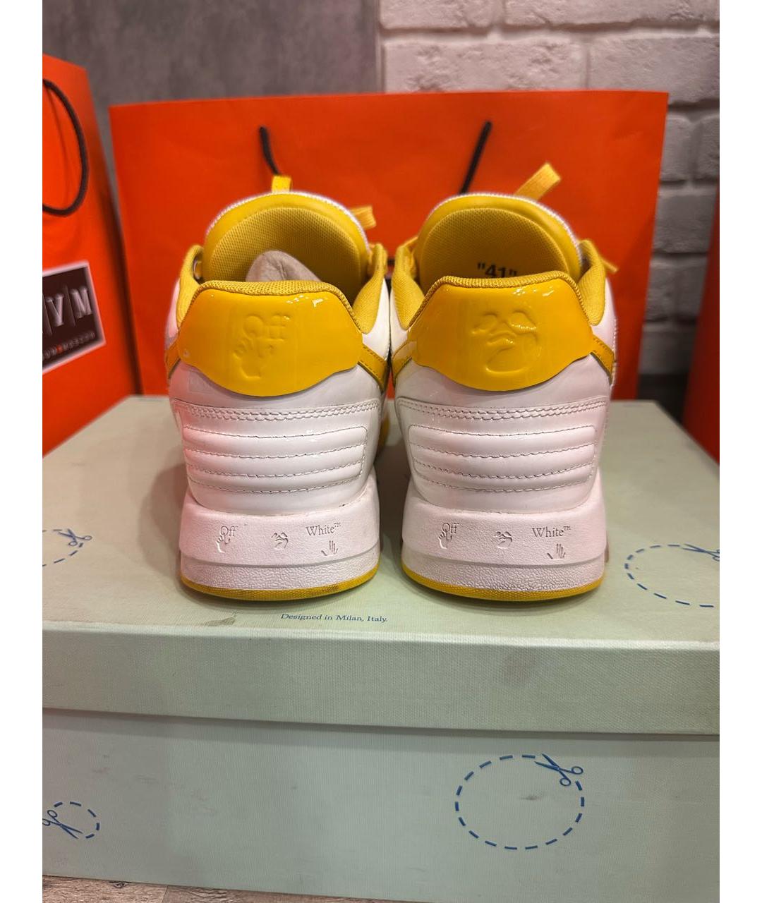 OFF-WHITE Желтые кожаные низкие кроссовки / кеды, фото 8