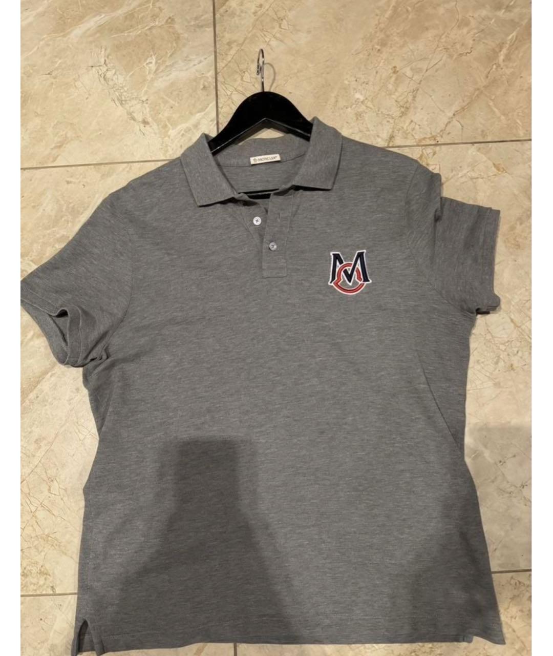 MONCLER Серое хлопковое поло с коротким рукавом, фото 3