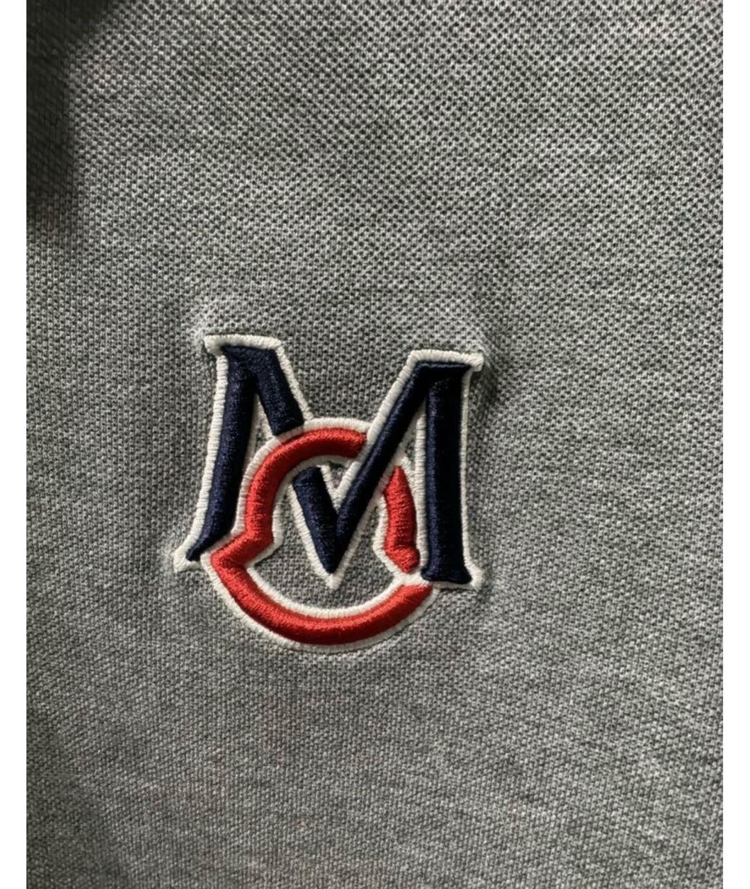 MONCLER Серое хлопковое поло с коротким рукавом, фото 2