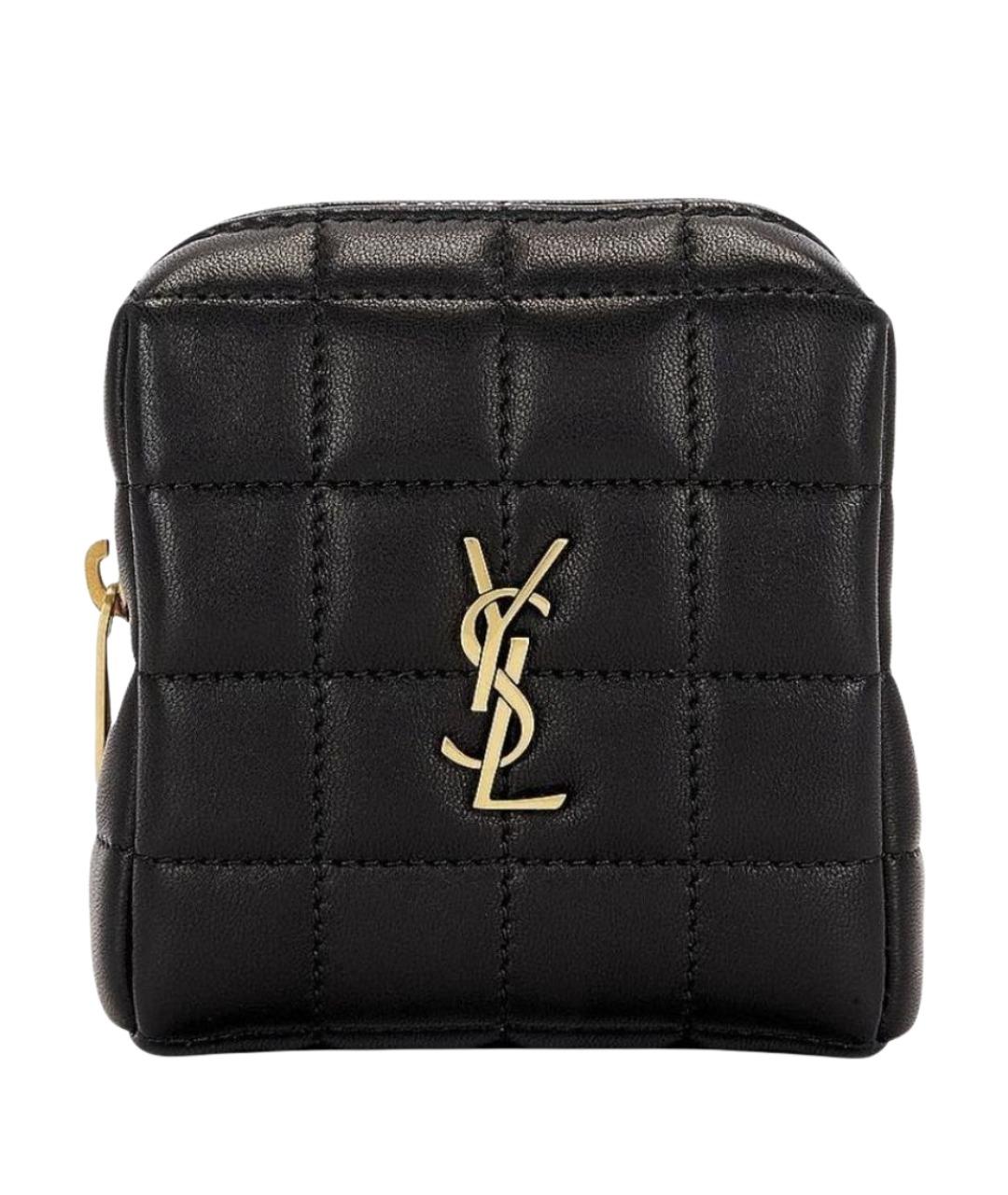 SAINT LAURENT Черная кожаная косметичка, фото 1