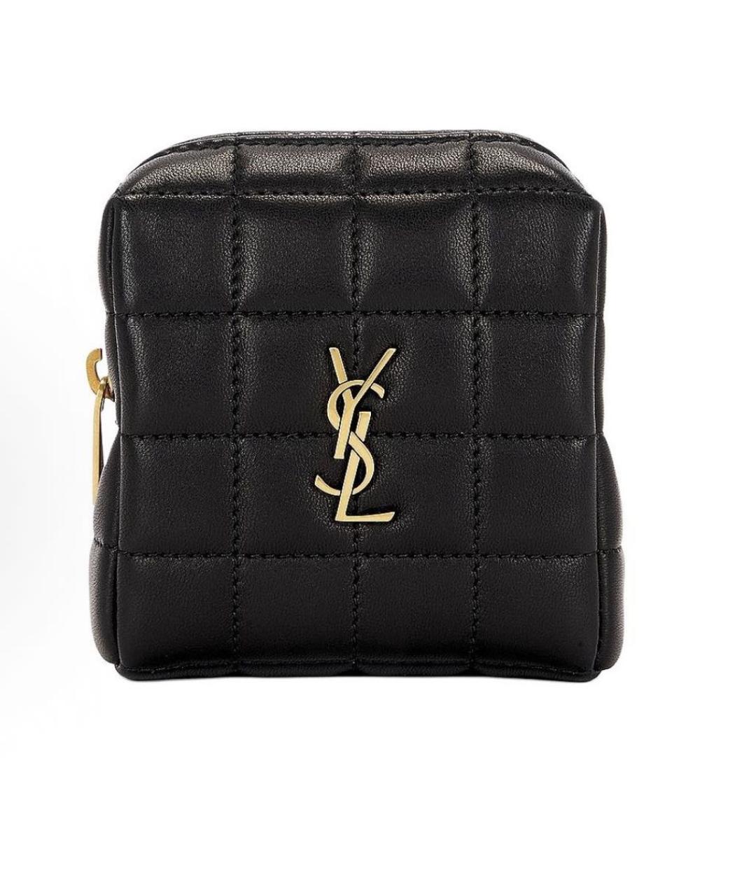 SAINT LAURENT Черная кожаная косметичка, фото 6
