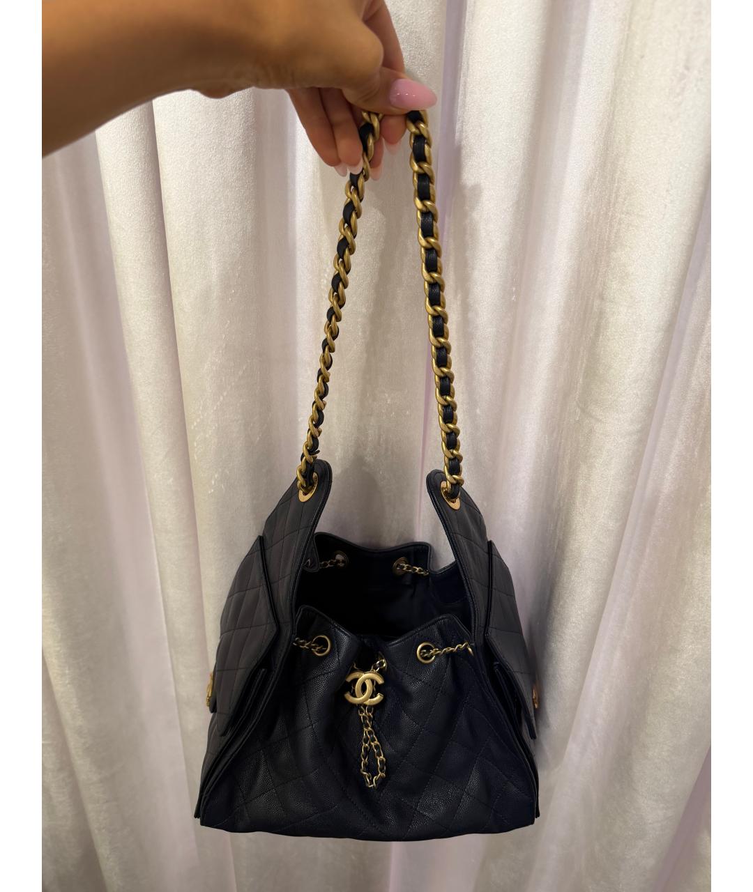 CHANEL Темно-синяя кожаная сумка через плечо, фото 2