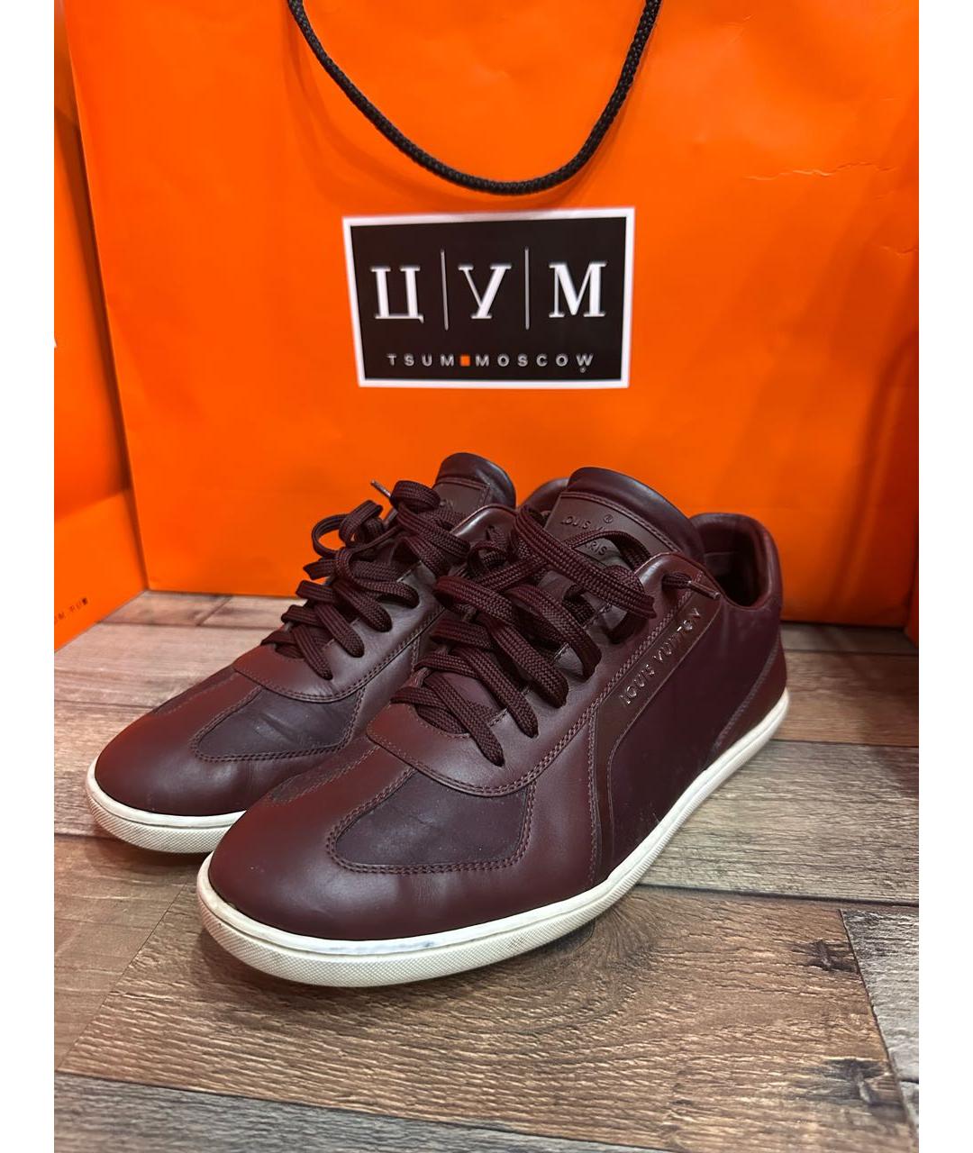 LOUIS VUITTON Бордовые кожаные низкие кроссовки / кеды, фото 2