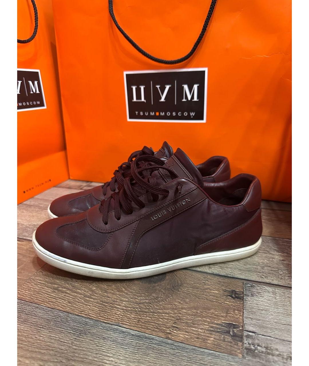 LOUIS VUITTON Бордовые кожаные низкие кроссовки / кеды, фото 9