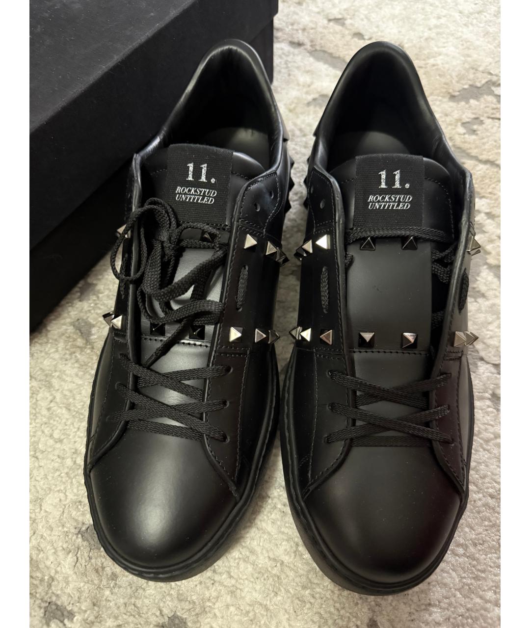 VALENTINO Черные кожаные низкие кроссовки / кеды, фото 3