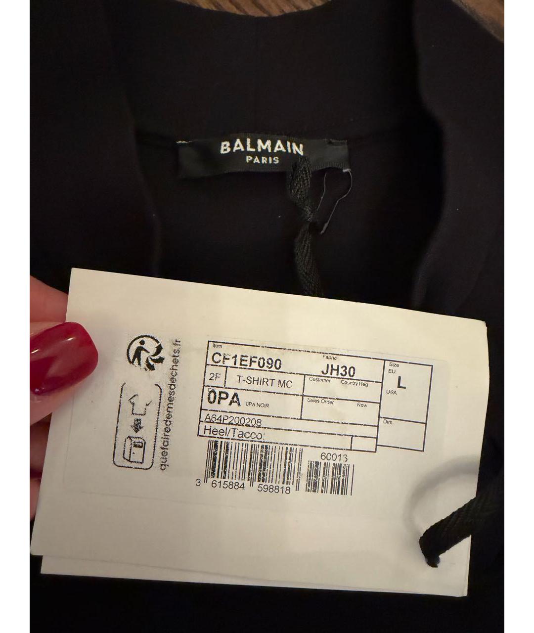 BALMAIN Черная хлопковая футболка, фото 4