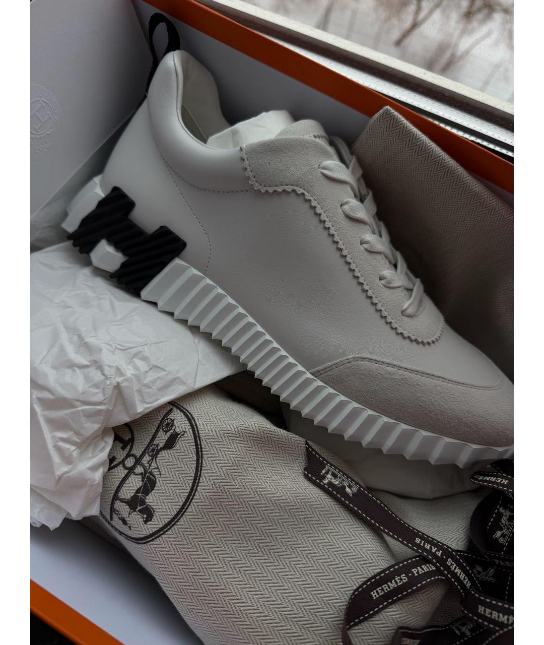 HERMES Белые кожаные низкие кроссовки / кеды, фото 7