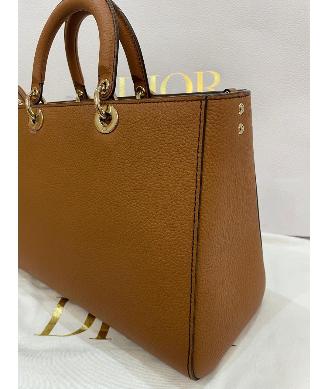 CHRISTIAN DIOR Коричневая кожаная сумка тоут, фото 3