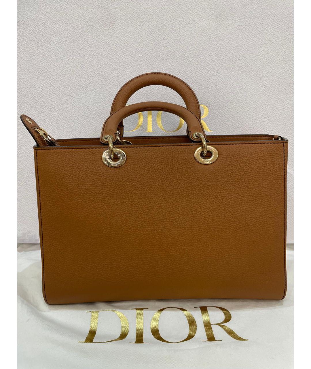 CHRISTIAN DIOR Коричневая кожаная сумка тоут, фото 2