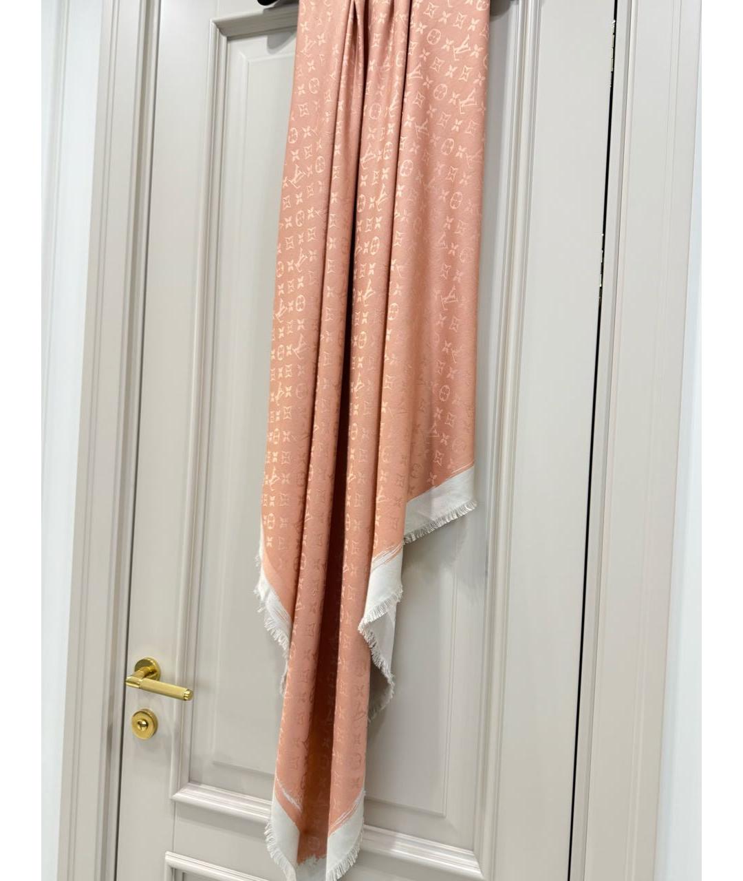 LOUIS VUITTON Коралловый шелковый платок, фото 4