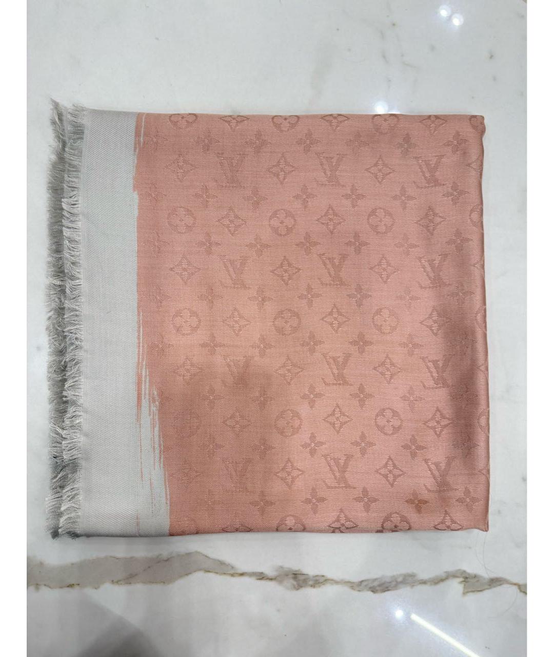 LOUIS VUITTON Коралловый шелковый платок, фото 5